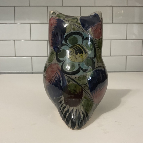 VTG Tonala Mexican Pottery Folk Art Owl Hand Painted Figural Marked MEXICO - Picture 4 of 8